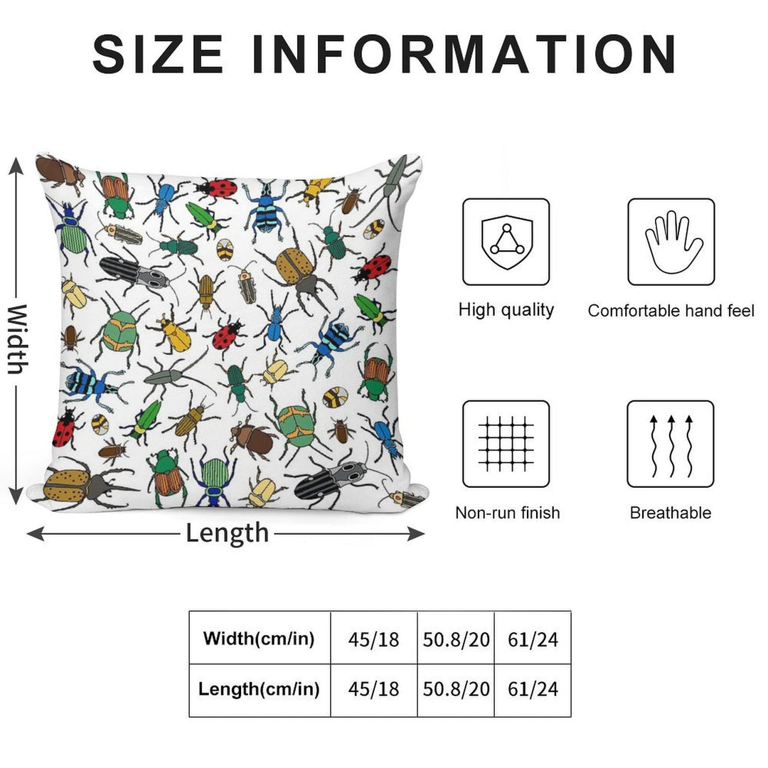 Beetles Pattern  Bugs  Insects  Pattern Soft Hidden Zipper Throw Pillow