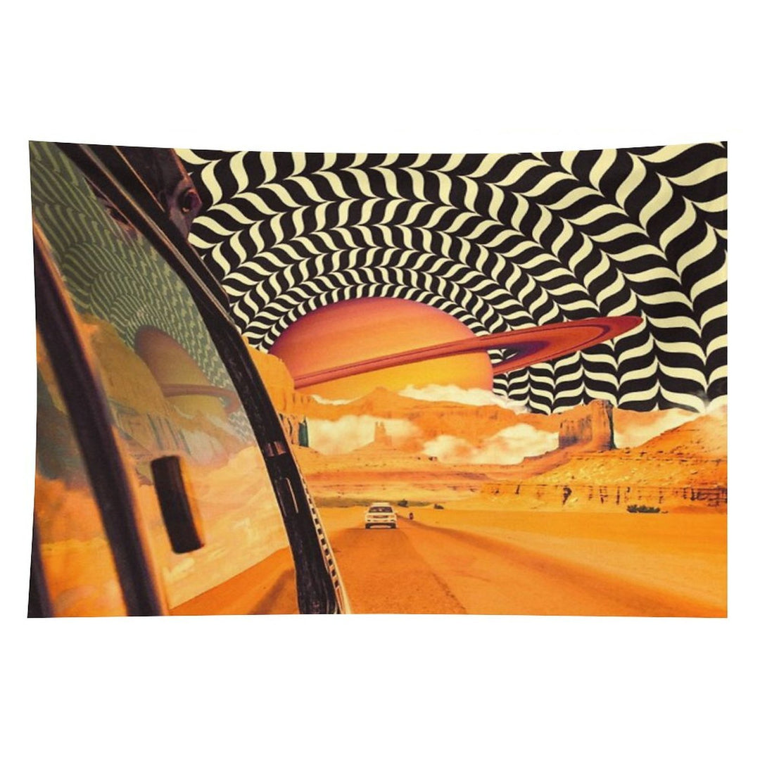 Illusionary Road Trip 2 - OpArt Space Adventure Sci-fi Collage Art Tapestry
