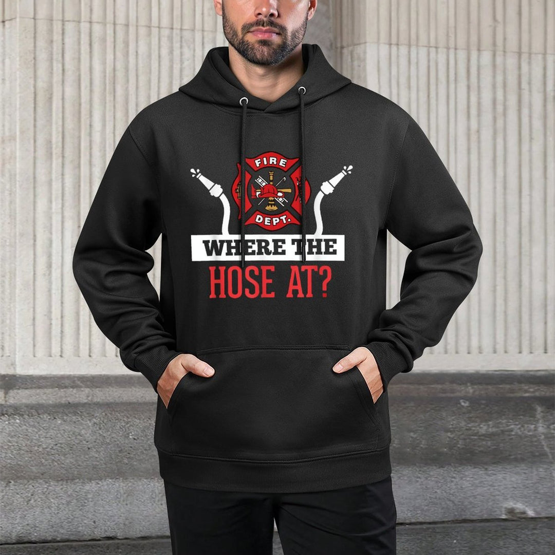 Where The Hose At Funny Firefighter Gift Cotton-Polyester Blend Hoodie