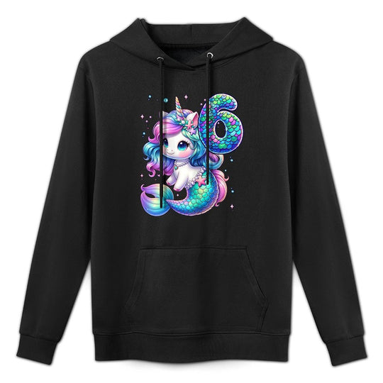 Unicorn Mermaid 6th Birthday 6 Year Old Party Girls Outfit Breathable Fabric Hoodie
