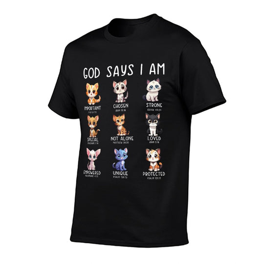 Cute Cats God Say I Am Christian Bible Verse  Fade-proof Color T-Shirt