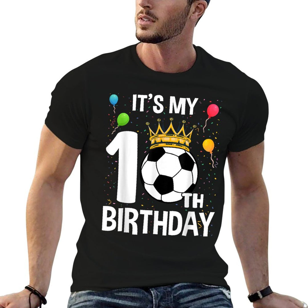 Funny Its My 10th Birthday 10 Years Old Soccer Ball Boys  Heathered Texture T-Shirt