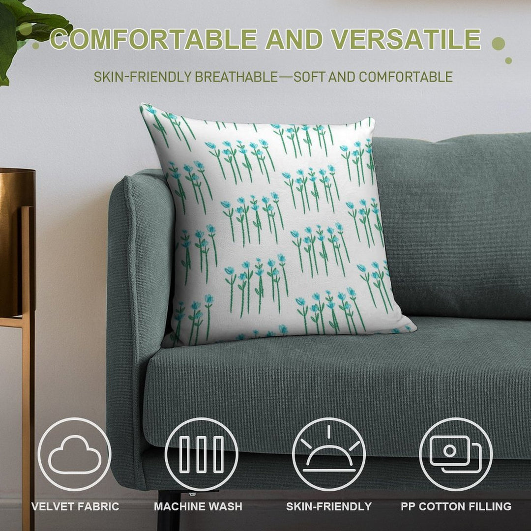 Blue Flowers Soft Fade-Resistant Throw Pillow