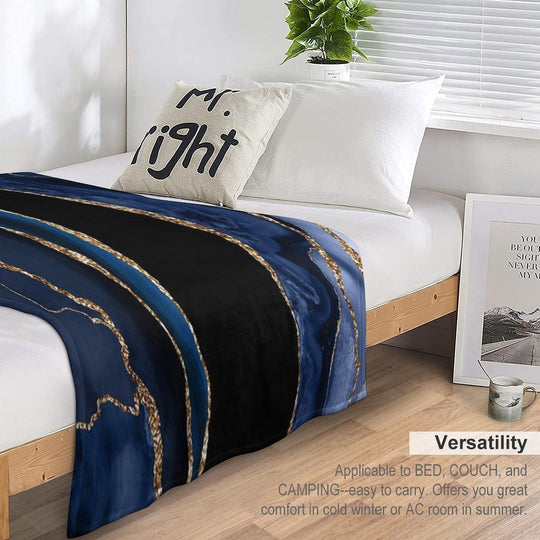 Abstract Blue And Gold Modern Geode Agate Design Multi-functional Throw Blanket