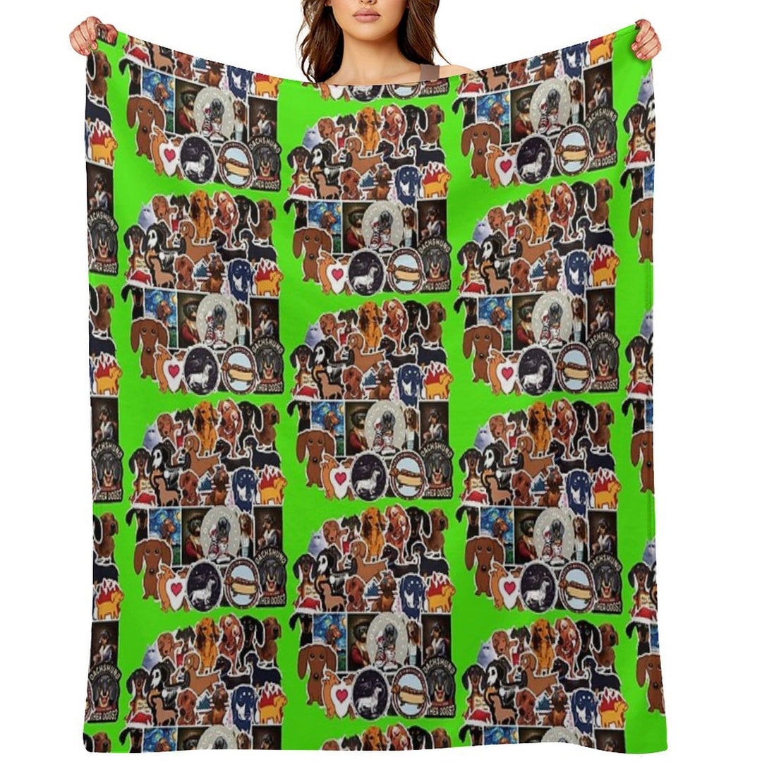 I Love Dachshunds, Collage. Shrink-resistant Throw Blanket