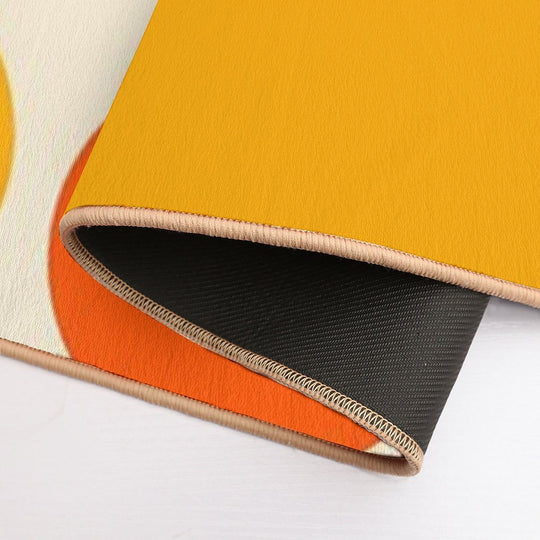 Retro Geometric Design 687 Red Orange Yellow And Beige  Easy Maintenance Bath Mat