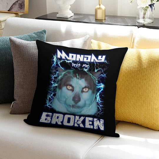 MONDAY LEFT ME BROKEN CAT Soft Decorative Cover Throw Pillow
