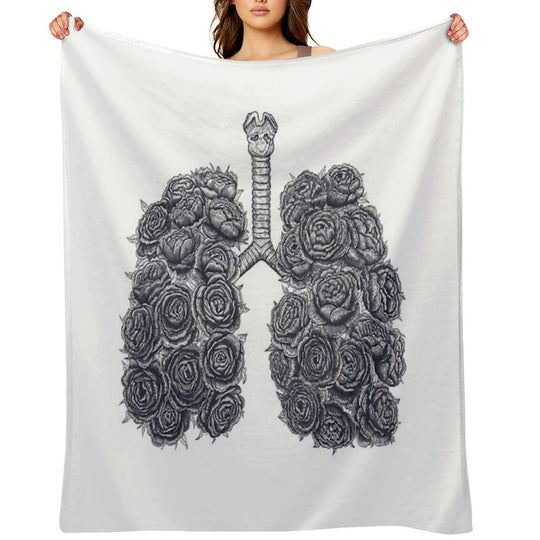 Lungs with Peonies Plush Throw Blanket