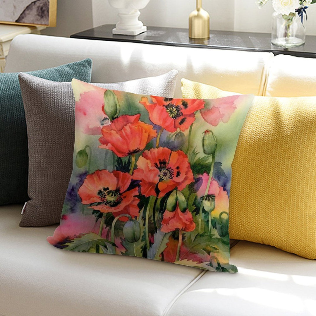 Oriental Poppies Soft High-Density Material Throw Pillow