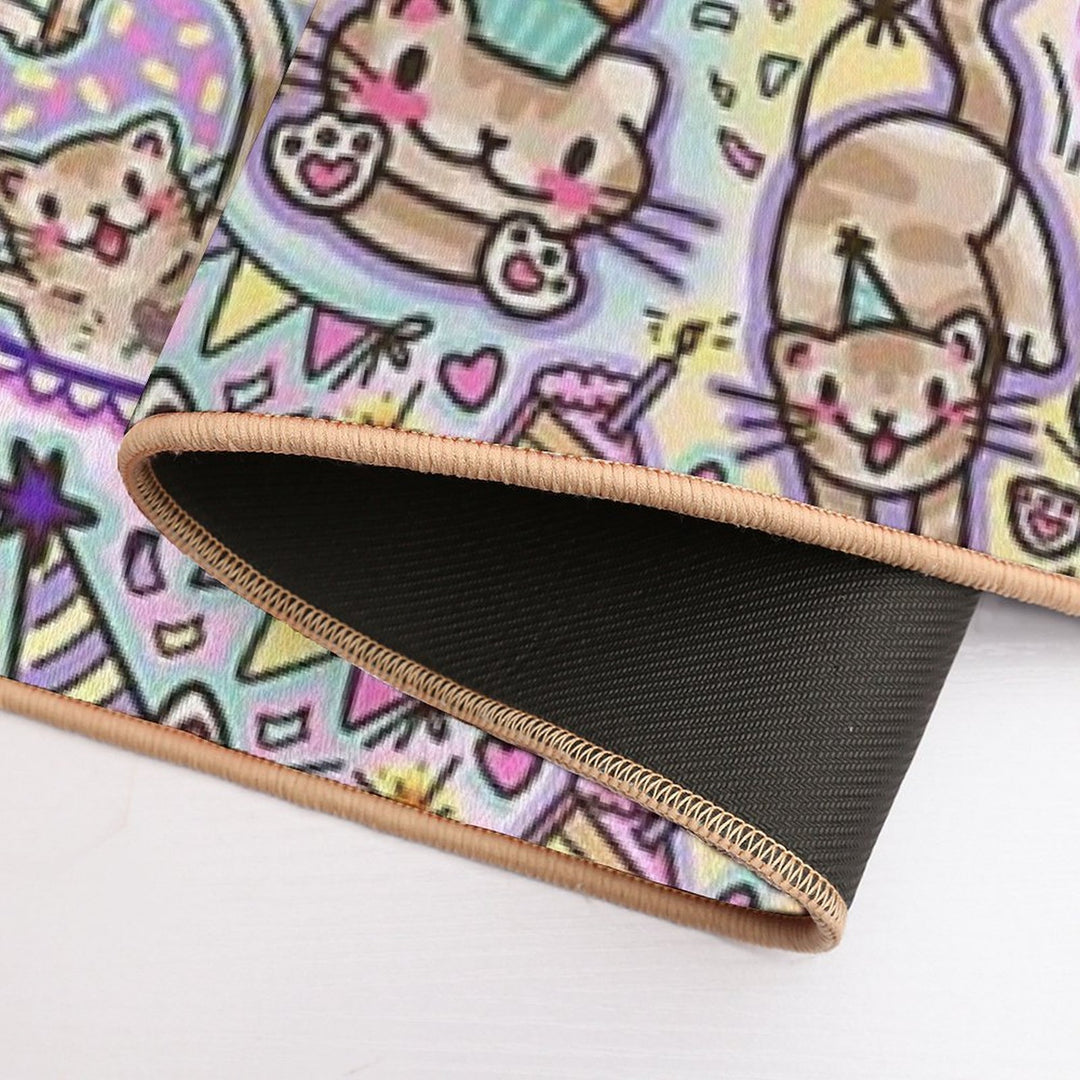 Silly Birthday Cat (shiratwig)  Fade-Resistant Bath Mat