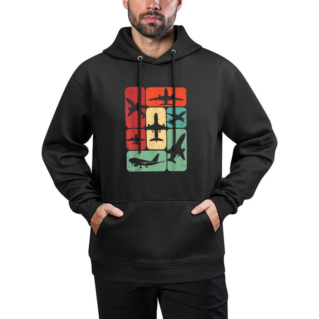 Vintage Airplane Design Gifts Kids Men Airplane Pilot Art Retro Black Small Men Boys Winter All-Day Comfort Hoodie