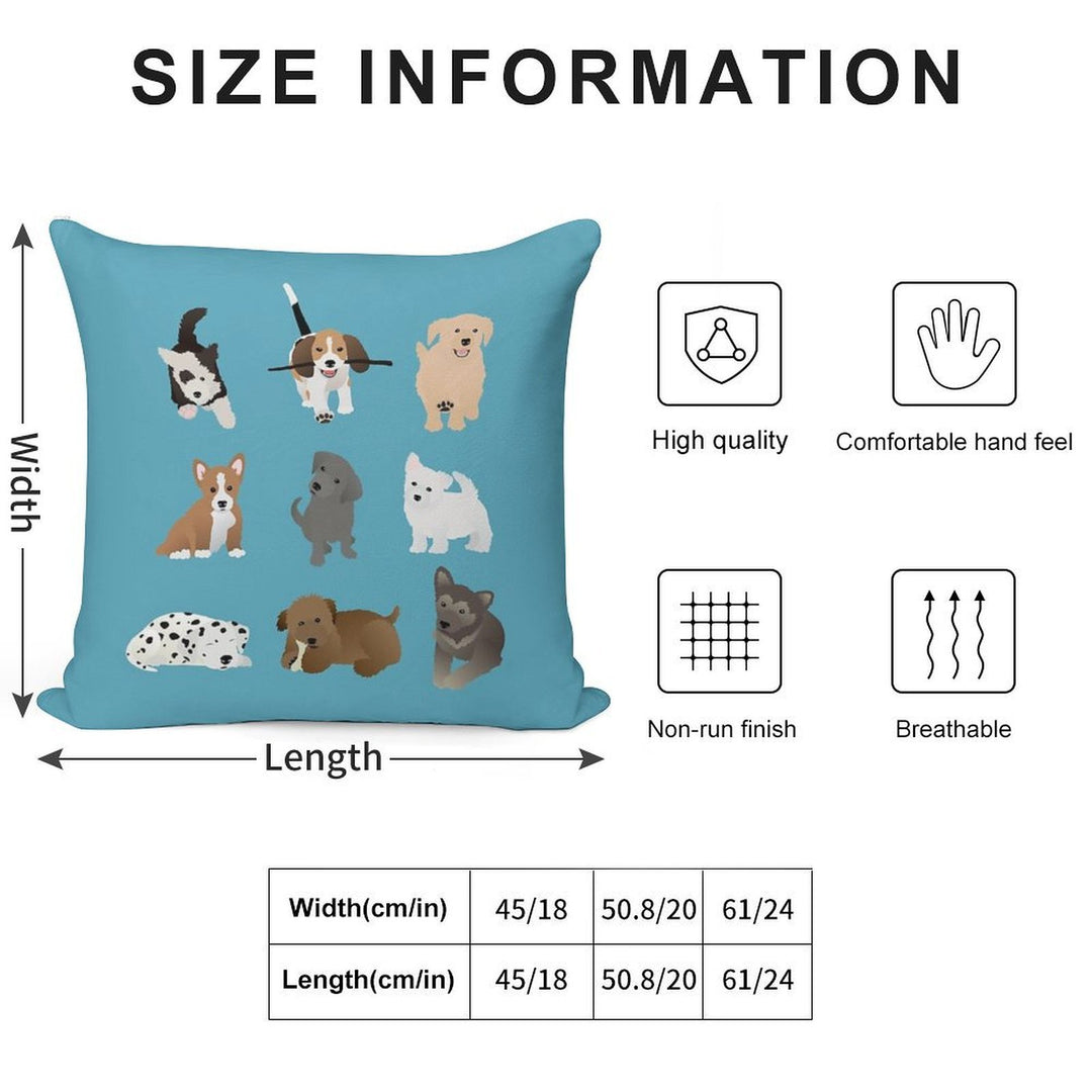 Puppies (blue) Soft Shrink-Resistant Throw Pillow