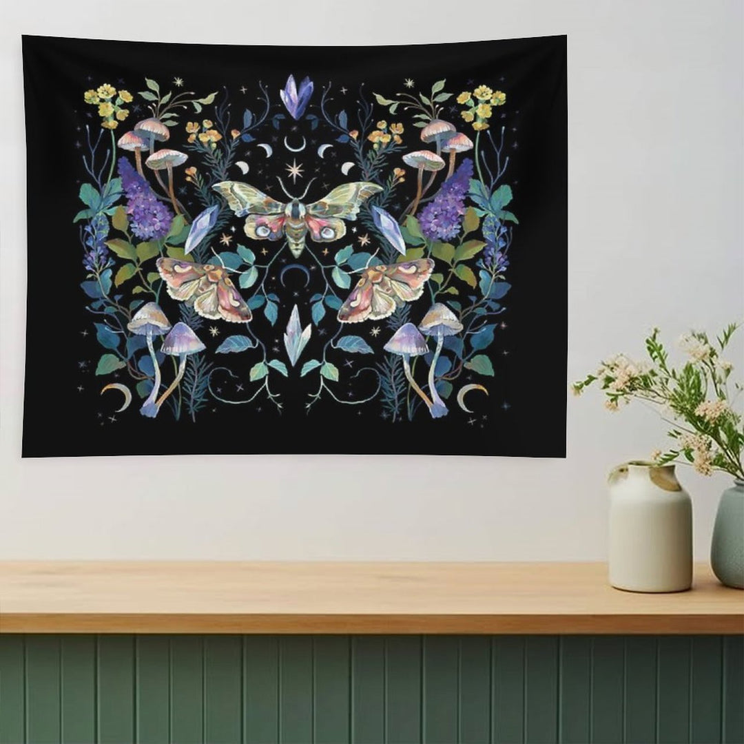 Crystal Moth Mushroom Tapestry