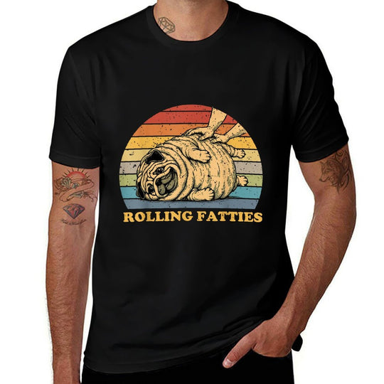 Rolling Fatties Dog Funny Pug Meme For Womes Men Pun  Durable T-Shirt