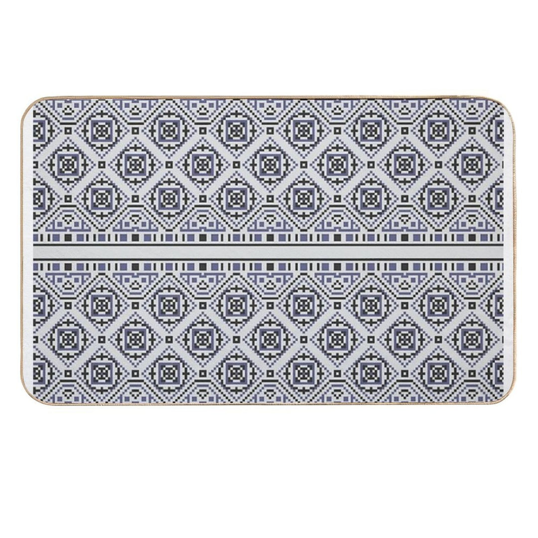 Silver And Blue Geometric Motif  Multi-Purpose Bath Mat