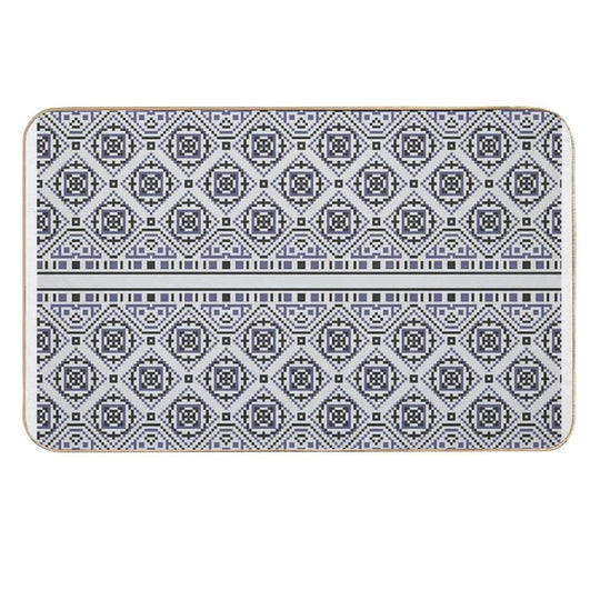 Silver And Blue Geometric Motif  Multi-Purpose Bath Mat