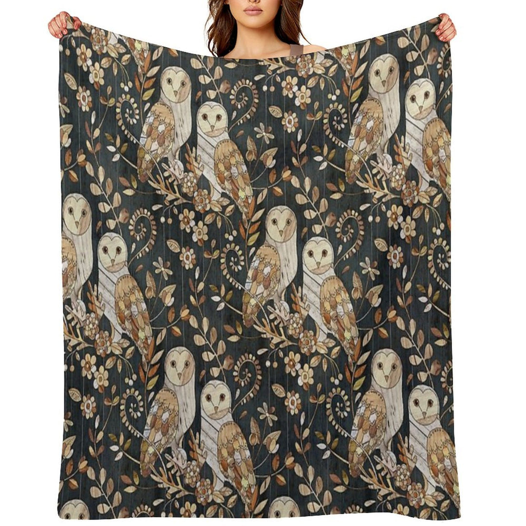 Wooden Wonderland Barn Owl Collage Travel-friendly Throw Blanket