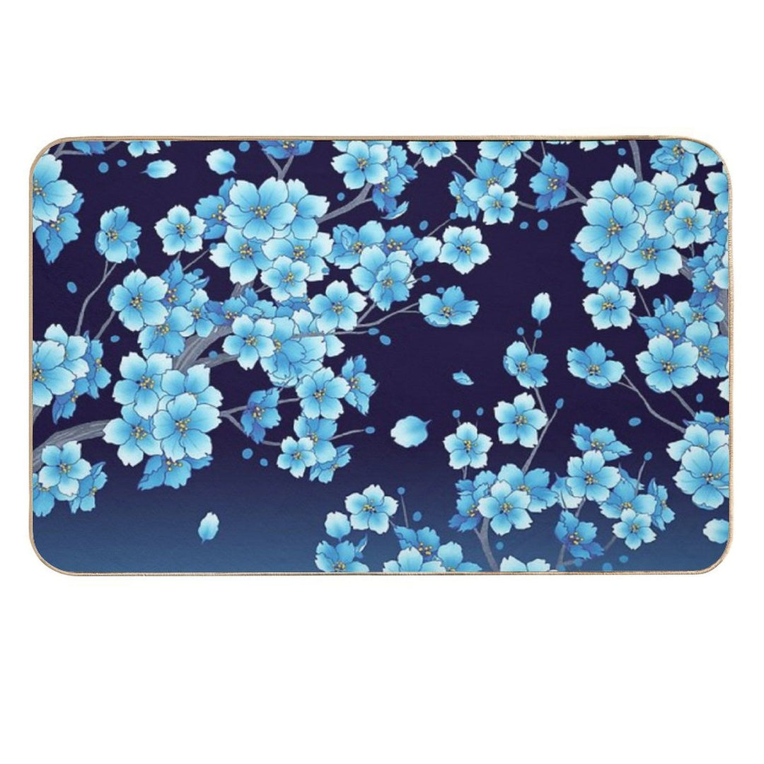 Falling Blue Sakura Cherry Blossom Petals  Multi-Purpose Bath Mat