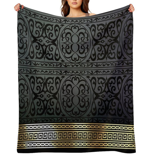 Greek Key Ornate Black & Gold Wrinkle-free Throw Blanket
