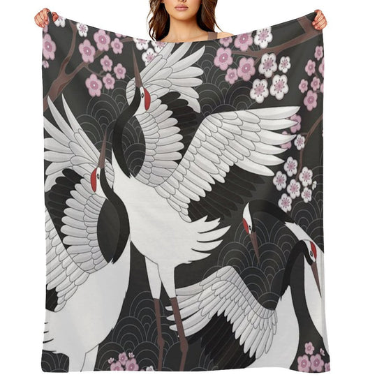 Japanese Cranes Eco-conscious Throw Blanket