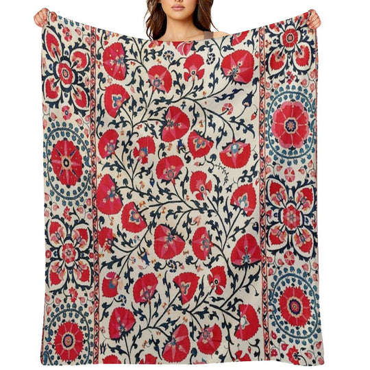 Shakhrisyabz Suzani Uzbekistan Floral Embroidery Print Easy Care Throw Blanket