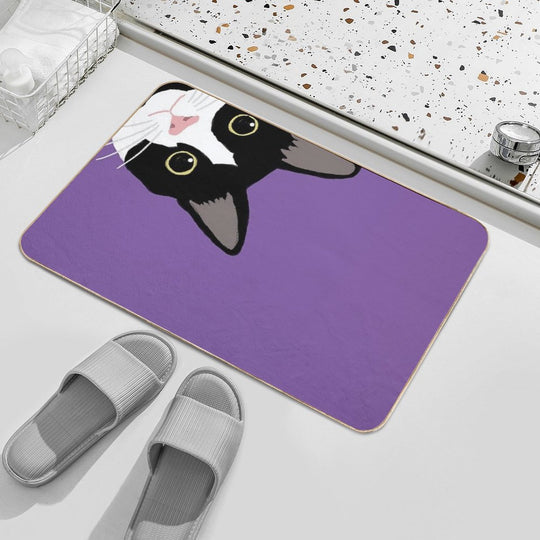 Peekaboo Tuxedo Cat with Wide Eyes  Easy To Clean Bath Mat