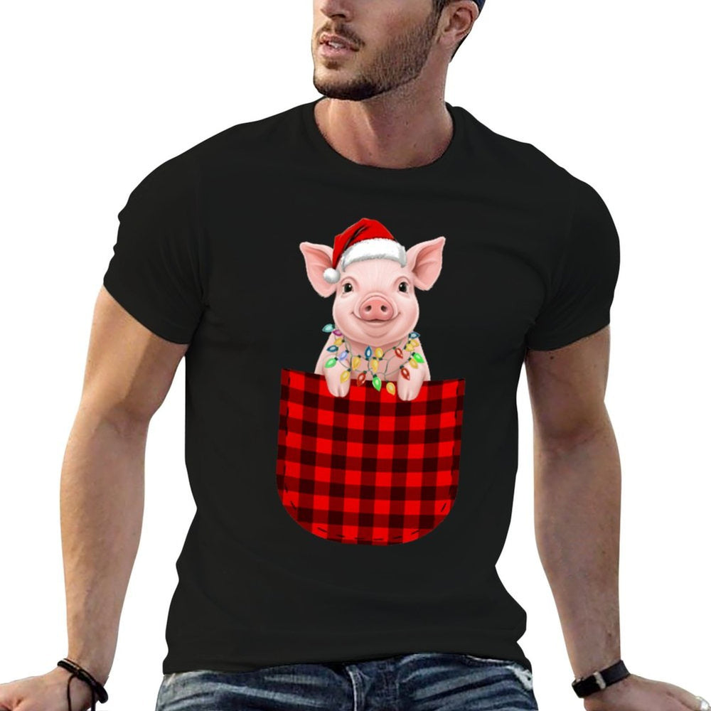 Pig Buffalo Red Plaid Pocket Christmas Funny Men Women  Odor-resistant T-Shirt