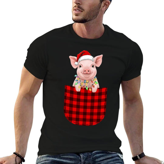 Pig Buffalo Red Plaid Pocket Christmas Funny Men Women  Odor-resistant T-Shirt