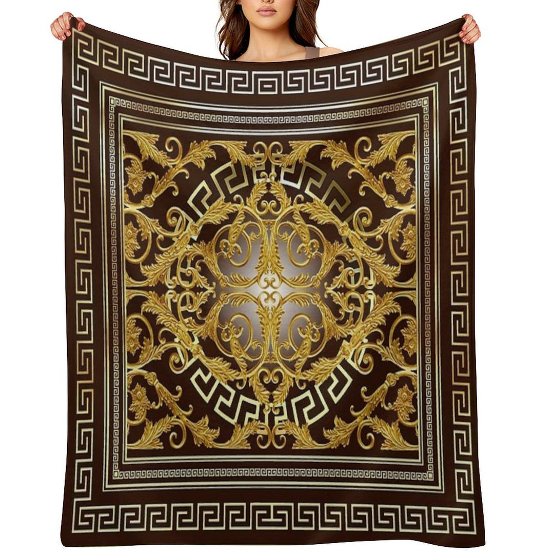 Baroque Greek Keys Gold Maroon Eco-conscious Throw Blanket