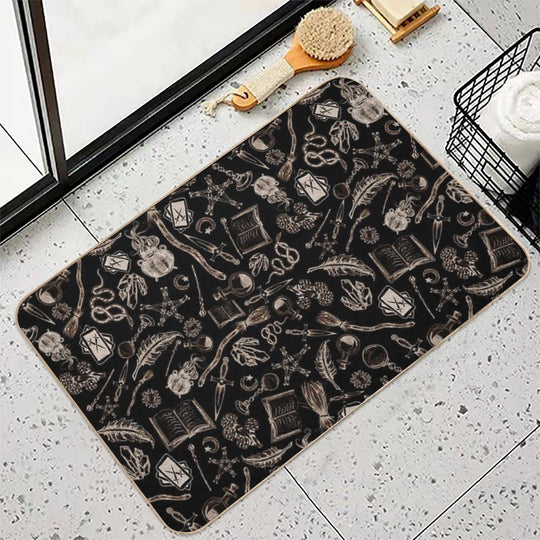 Modern Witches Altar in Black And Gold  Dirt-Trapping Bath Mat