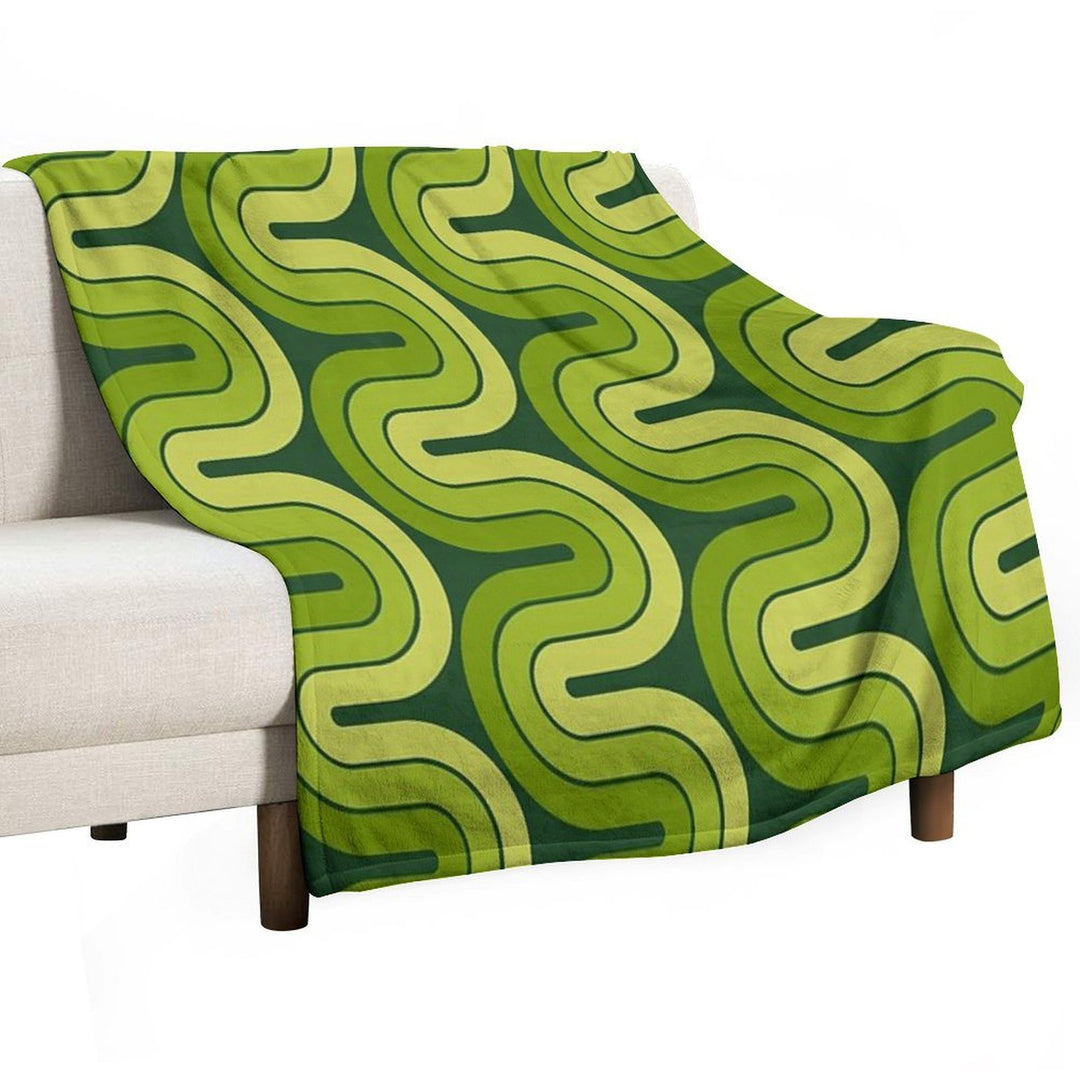 Retro Geometric Gradated Design Avocado Green Compact Throw Blanket