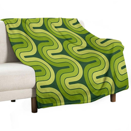 Retro Geometric Gradated Design Avocado Green Compact Throw Blanket