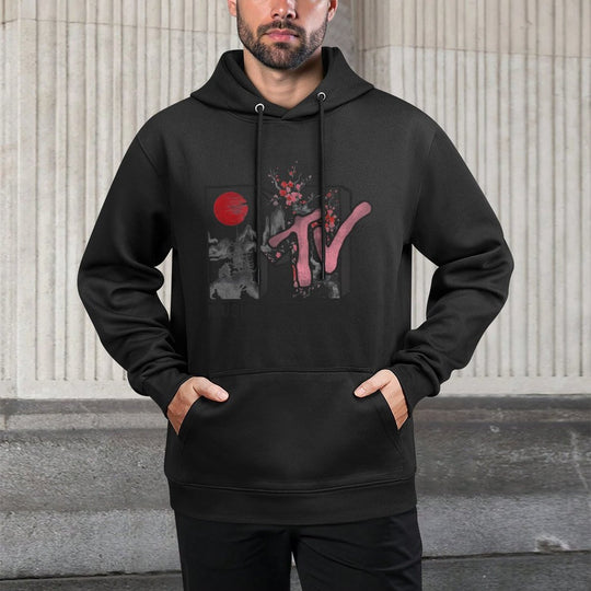 MTV Japanese Landscape Cherry Blossoms MTV Logo Unisex Design Hoodie