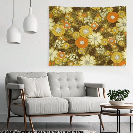 1970s RetroVintage Floral Pattern Tapestry