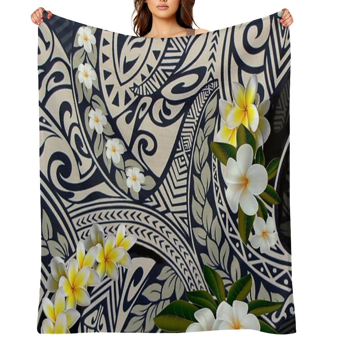 Traditional Hawaiian Tapa And Plumeria Shrink-resistant Throw Blanket