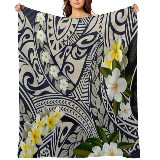 Traditional Hawaiian Tapa And Plumeria Shrink-resistant Throw Blanket