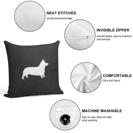 Pembroke Welsh Corgi Silhouette (White) Soft Reinforced Edging Throw Pillow