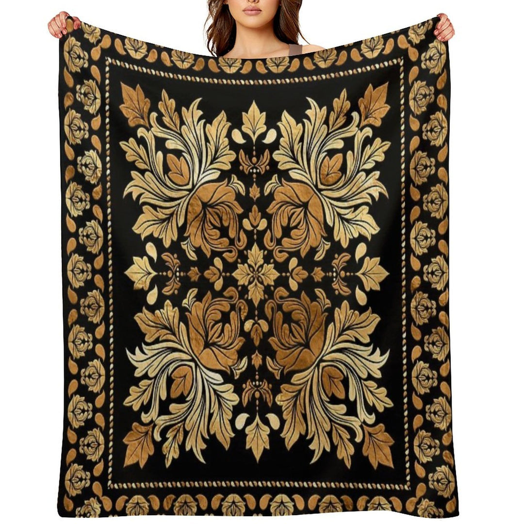 Oriental Vintage Damask Ornament - Black And Gold All-season Throw Blanket