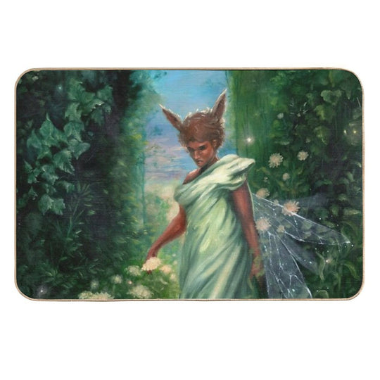 Flower Moon - Oil Painting of Fairy Man in Flowers  Odorless Bath Mat