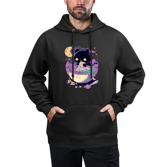Creepy Kawaii Cat Eating Ramen Noodles Pastel Goth Aesthetic Shrink-Resistant Hoodie