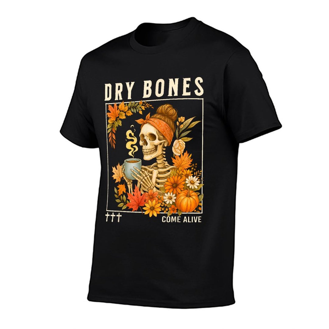 Dry Bones Come Alive Fall Skeleton Floral Christian Faith  Rolled Sleeves T-Shirt