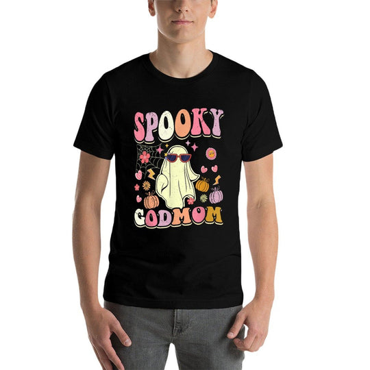 Spooky Godmom Groovy Ghost Halloween Funny Godmother  High-quality Stitching T-Shirt