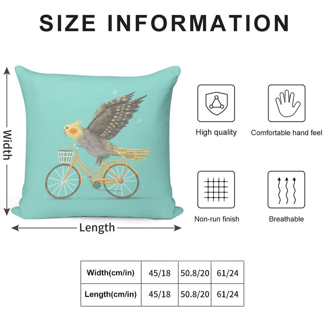 Cockatiel on A Bicycle Soft Anti-Pilling Throw Pillow