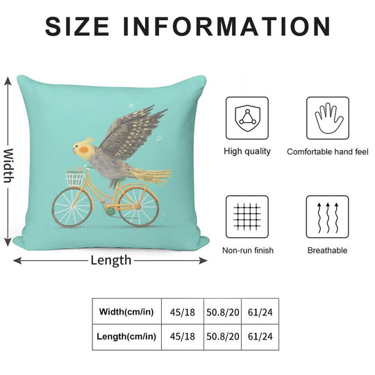 Cockatiel on A Bicycle Soft Anti-Pilling Throw Pillow