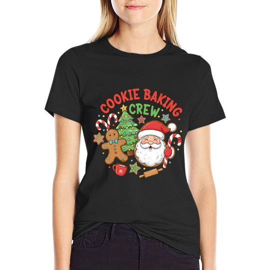 Cute Cookie Baking Crew Santa Gingerbread Man Women Kids  Cotton T-Shirt