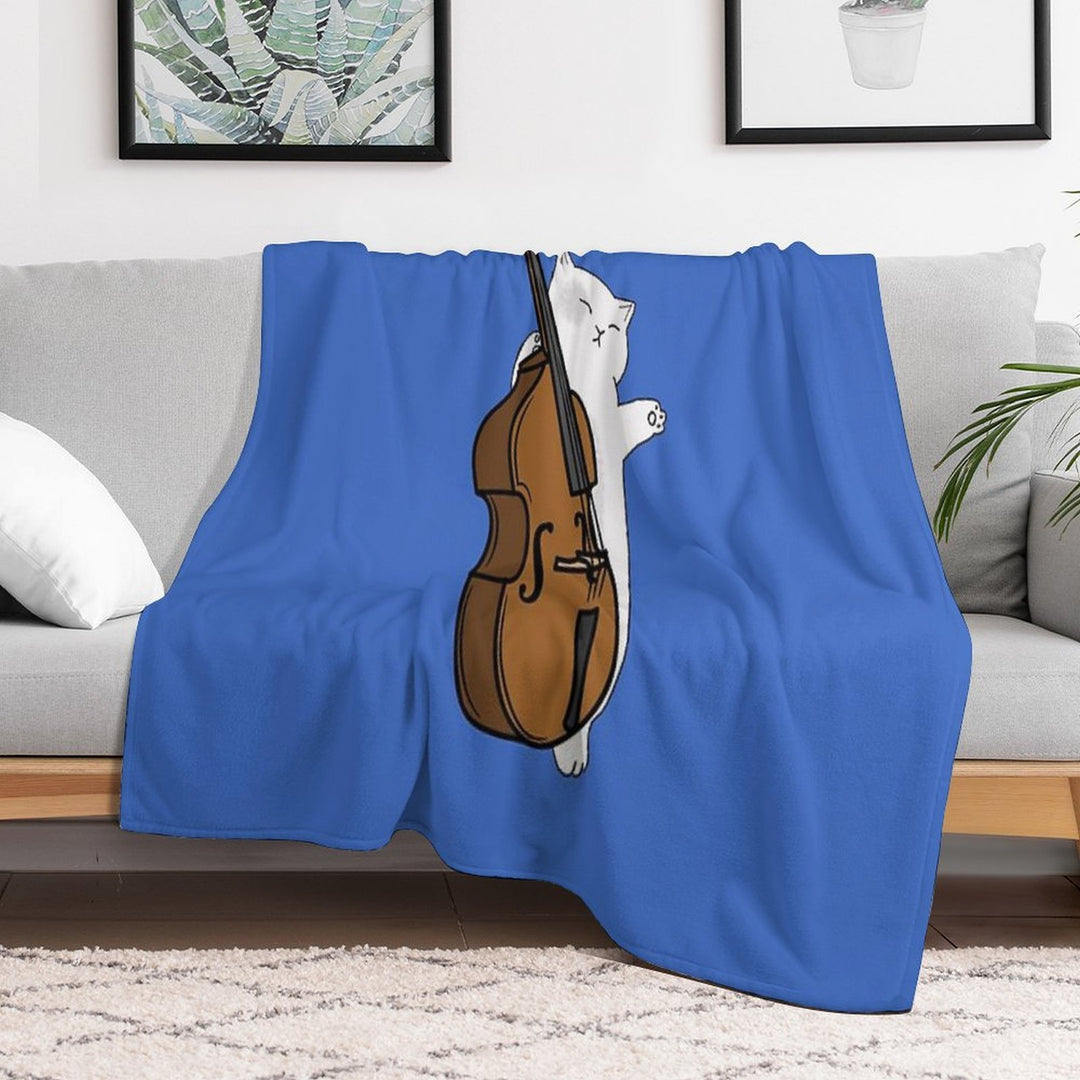 Cute Cat Double Bass Player For Double Bass Player And Classical Musician As A Double Bass Sustainable Throw Blanket