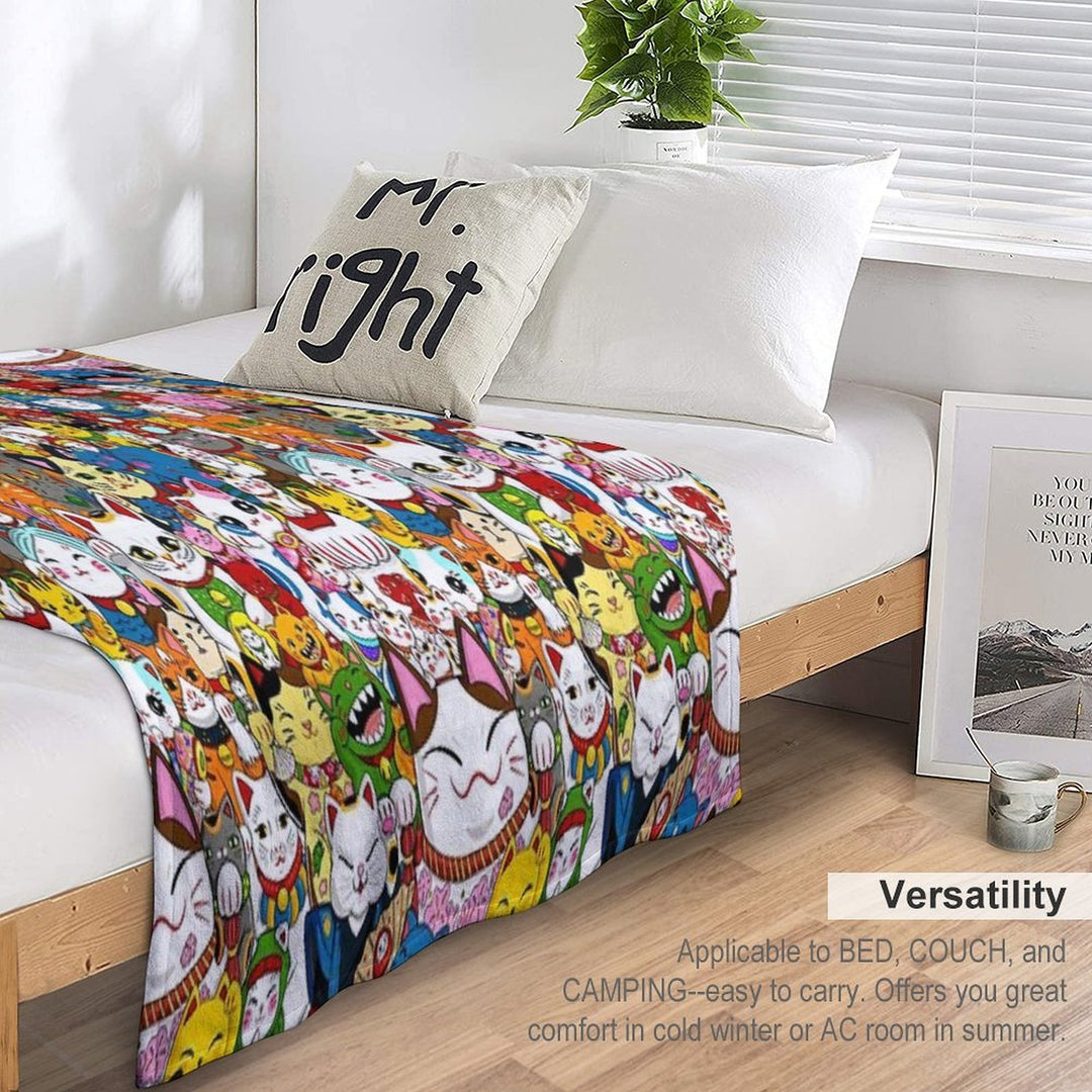 Maneki Neko (Lucky Cat) Collection Eco-conscious Throw Blanket