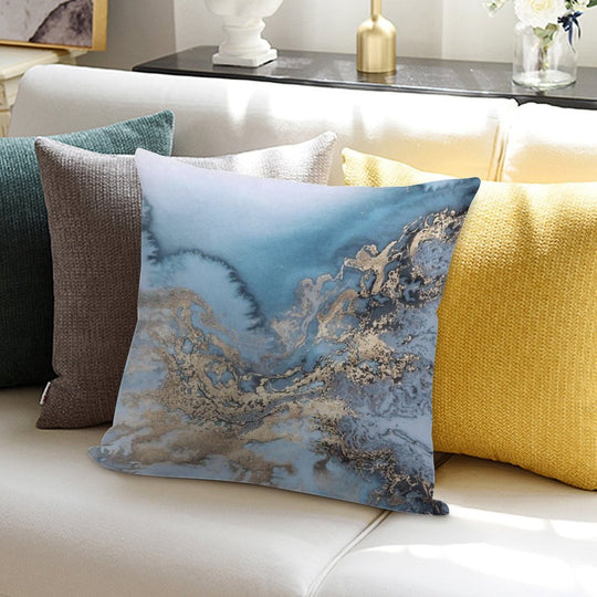 Blue And Gold Marble Soft Skin-Friendly Throw Pillow
