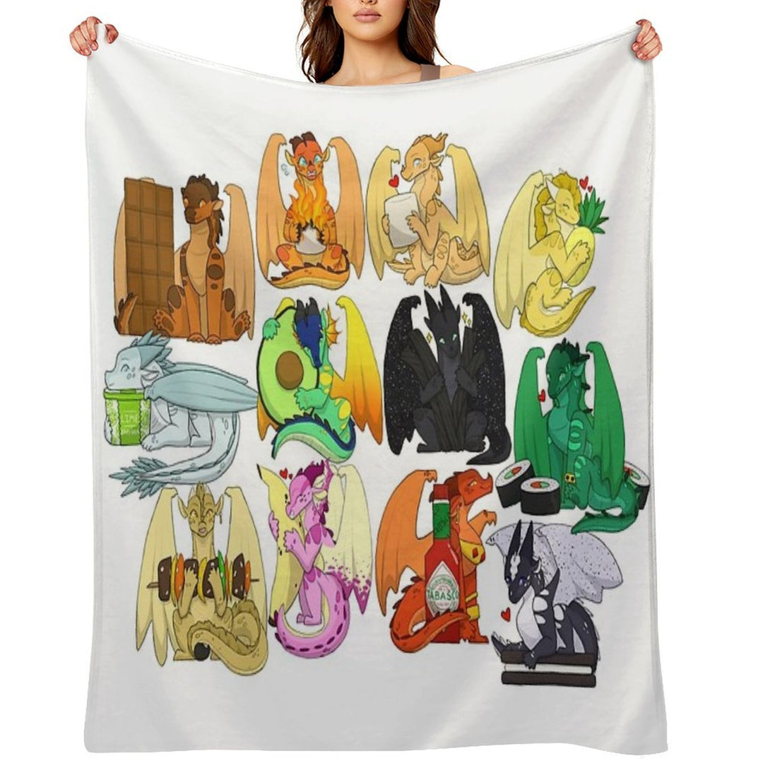 Wings of Fire Chibis with FOOOOD Velvety-soft Throw Blanket