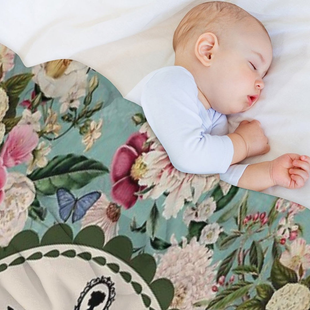 Jane Austen Library Quote, Literary, Bookish, Book Lover, Vintage Floral Flowers Machine-washable Throw Blanket